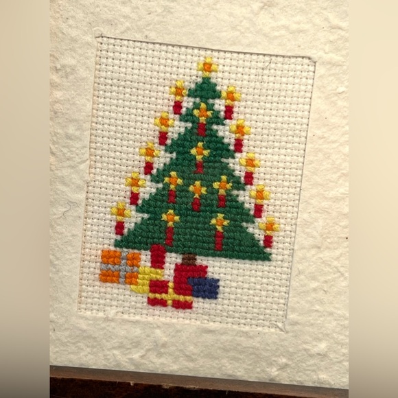 Vintage Brown Resin Square Frame Christmas Tree Cross Stitch Handmade Art 7x7 in - Picture 3 of 9